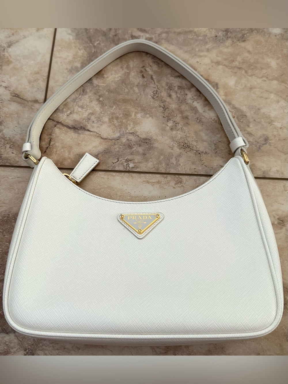Prada Cream Saffiano Shoulder Bag with Gold Hardware